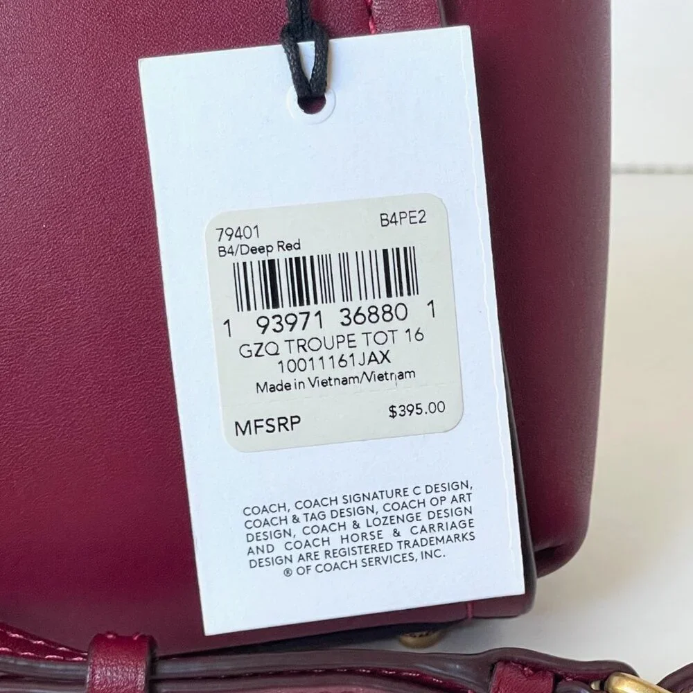 Coach 1941 Troupe Tote 16 Deep Red Leather Mini Crossbody Bag 79401
